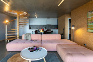 Salon, cuisine et salle à manger dans la cabin deluxe